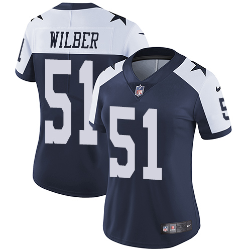 Women's Nike Dallas Cowboys #51 Kyle Wilber Navy Blue Throwback Alternate Vapor Untouchable Elite Player NFL Jersey