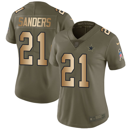 Women's Nike Dallas Cowboys #21 Deion Sanders Limited Olive/Gold 2017 Salute to Service NFL Jersey