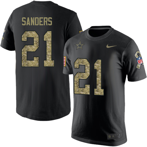 NFL Men's Nike Dallas Cowboys #21 Deion Sanders Black Camo Salute to Service T-Shirt