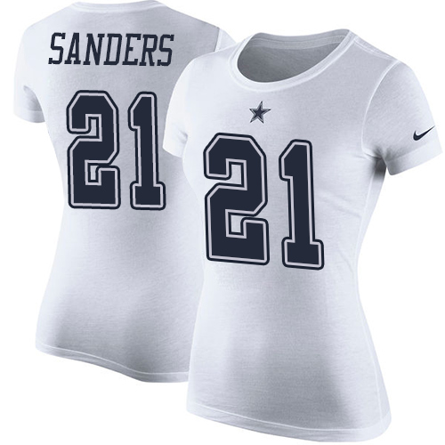 NFL Women's Nike Dallas Cowboys #21 Deion Sanders White Rush Pride Name & Number T-Shirt