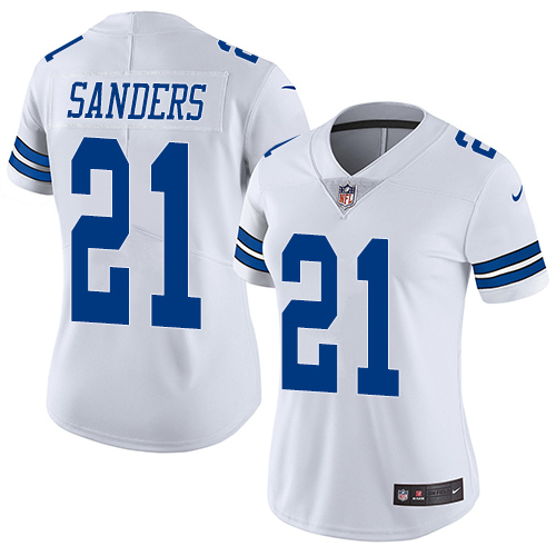 Women's Nike Dallas Cowboys #21 Deion Sanders White Vapor Untouchable Elite Player NFL Jersey