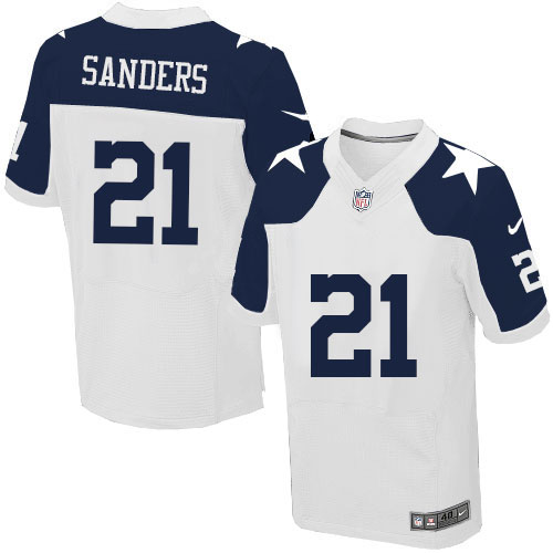 Men's Nike Dallas Cowboys #21 Deion Sanders Elite White Throwback Alternate NFL Jersey