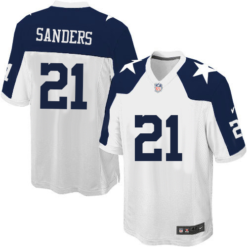 Men's Nike Dallas Cowboys #21 Deion Sanders Game White Throwback Alternate NFL Jersey