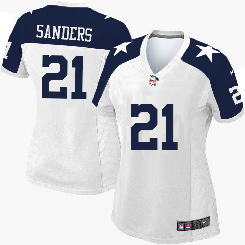 Women's Nike Dallas Cowboys #21 Deion Sanders Elite White Throwback Alternate NFL Jersey