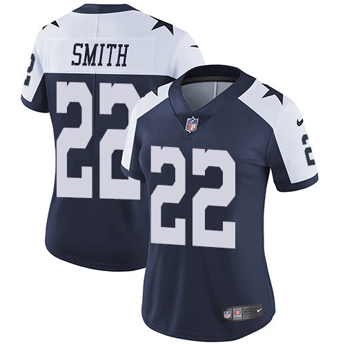 Women's Nike Dallas Cowboys #22 Emmitt Smith Navy Blue Throwback Alternate Vapor Untouchable Elite Player NFL Jersey