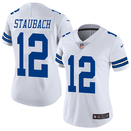 Women's Nike Dallas Cowboys #12 Roger Staubach White Vapor Untouchable Elite Player NFL Jersey