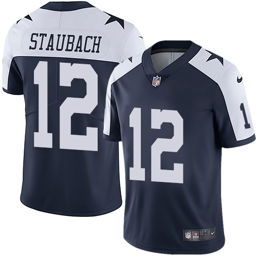 Men's Nike Dallas Cowboys #12 Roger Staubach Navy Blue Throwback Alternate Vapor Untouchable Limited Player NFL Jersey