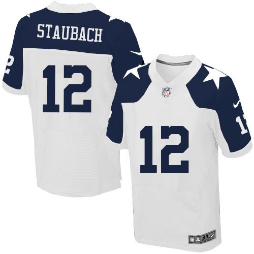 Men's Nike Dallas Cowboys #12 Roger Staubach Elite White Throwback Alternate NFL Jersey