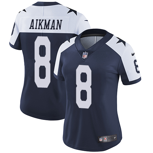 Women's Nike Dallas Cowboys #8 Troy Aikman Navy Blue Throwback Alternate Vapor Untouchable Elite Player NFL Jersey