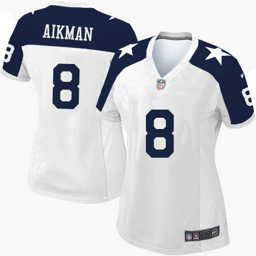 Women's Nike Dallas Cowboys #8 Troy Aikman Elite White Throwback Alternate NFL Jersey