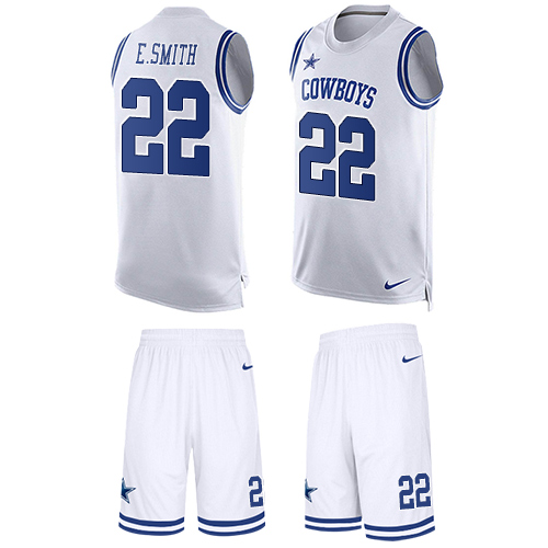 Men's Nike Dallas Cowboys #22 Emmitt Smith Limited White Tank Top Suit NFL Jersey