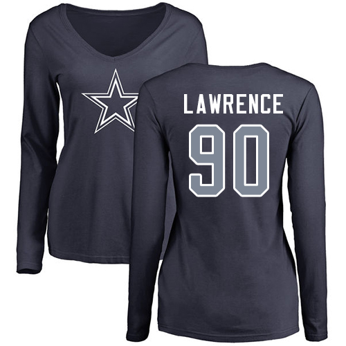 NFL Women's Nike Dallas Cowboys #90 Demarcus Lawrence Navy Blue Name & Number Logo Slim Fit Long Sleeve T-Shirt
