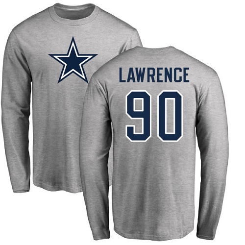 NFL Nike Dallas Cowboys #90 Demarcus Lawrence Ash Name & Number Logo Long Sleeve T-Shirt
