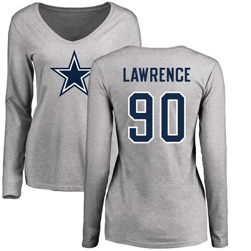 NFL Women's Nike Dallas Cowboys #90 Demarcus Lawrence Ash Name & Number Logo Slim Fit Long Sleeve T-Shirt