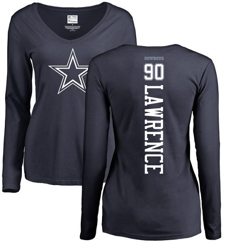 NFL Women's Nike Dallas Cowboys #90 Demarcus Lawrence Navy Blue Backer Slim Fit Long Sleeve T-Shirt