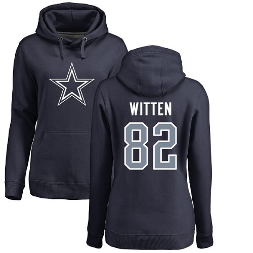 NFL Women's Nike Dallas Cowboys #82 Jason Witten Navy Blue Name & Number Logo Pullover Hoodie
