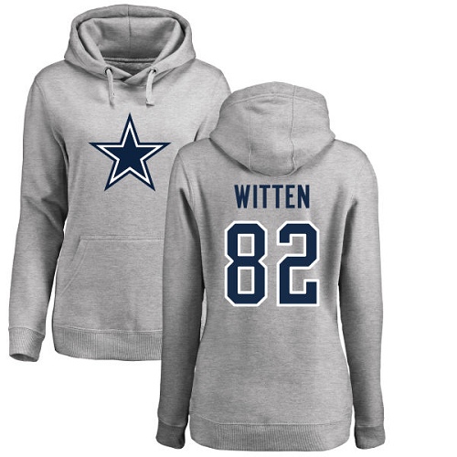 NFL Women's Nike Dallas Cowboys #82 Jason Witten Ash Name & Number Logo Pullover Hoodie