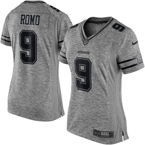 Women's Nike Dallas Cowboys #9 Tony Romo Limited Gray Gridiron NFL Jersey
