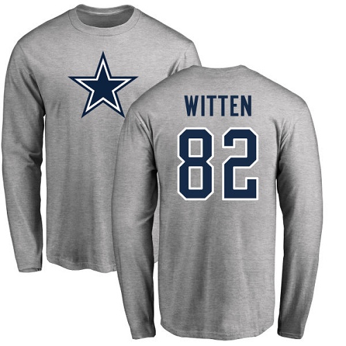 NFL Nike Dallas Cowboys #82 Jason Witten Ash Name & Number Logo Long Sleeve T-Shirt