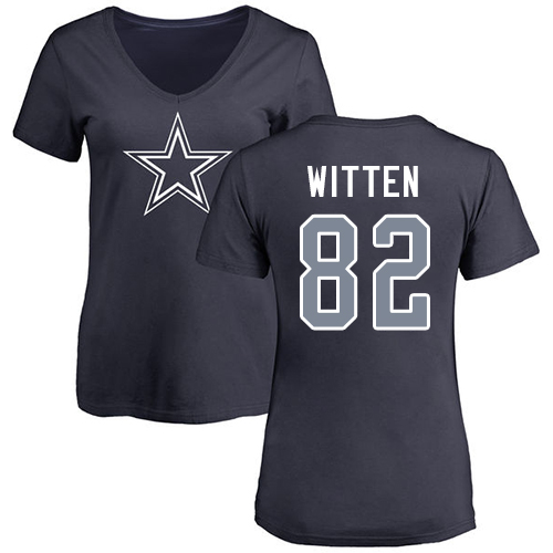 NFL Women's Nike Dallas Cowboys #82 Jason Witten Navy Blue Name & Number Logo Slim Fit T-Shirt