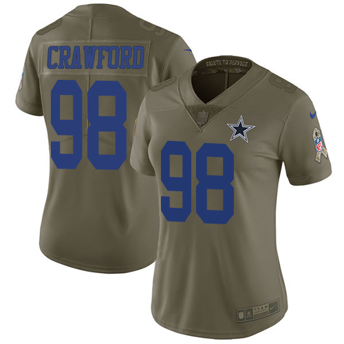 Women's Nike Dallas Cowboys #98 Tyrone Crawford Limited Olive 2017 Salute to Service NFL Jersey