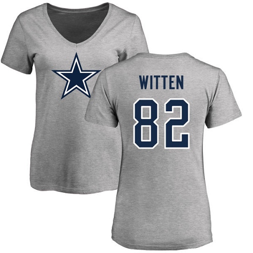 NFL Women's Nike Dallas Cowboys #82 Jason Witten Ash Name & Number Logo Slim Fit T-Shirt