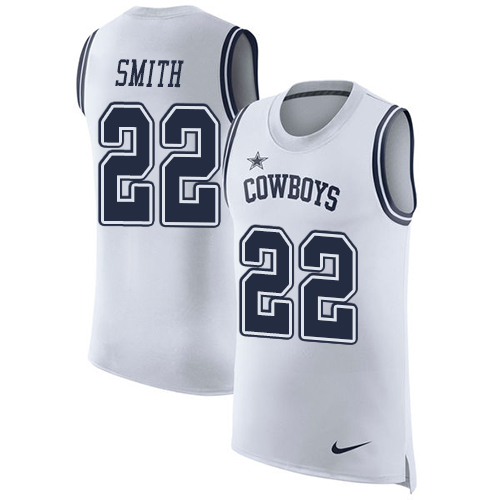 Men's Nike Dallas Cowboys #22 Emmitt Smith White Rush Player Name & Number Tank Top NFL Jersey