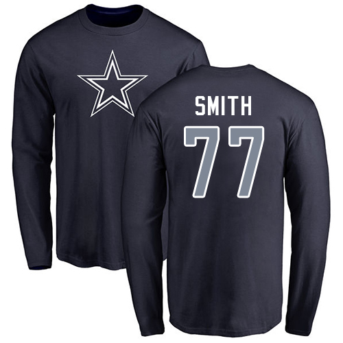 NFL Nike Dallas Cowboys #77 Tyron Smith Navy Blue Name & Number Logo Long Sleeve T-Shirt