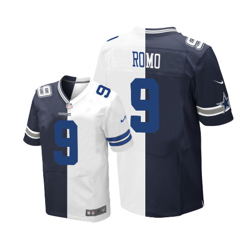 Men's Nike Dallas Cowboys #9 Tony Romo Elite Navy Blue/White Split Fashion NFL Jersey