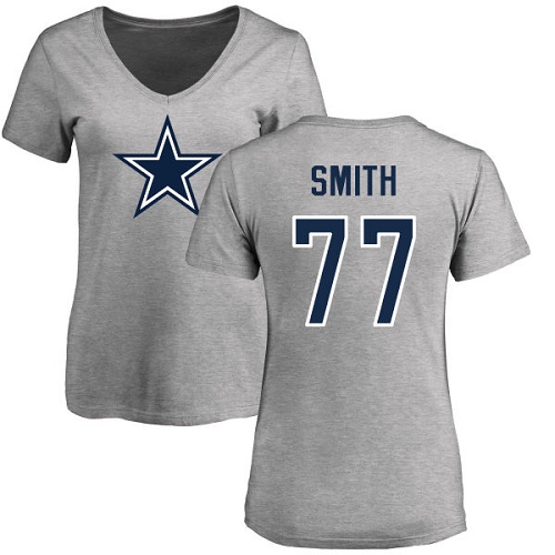 NFL Women's Nike Dallas Cowboys #77 Tyron Smith Ash Name & Number Logo Slim Fit T-Shirt