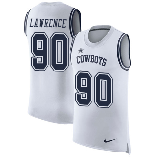 Men's Nike Dallas Cowboys #90 Demarcus Lawrence White Rush Player Name & Number Tank Top NFL Jersey