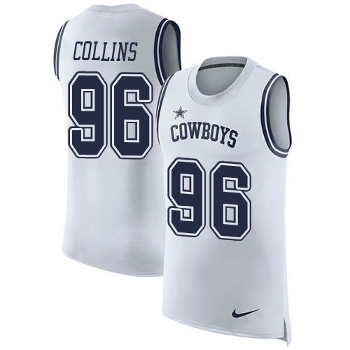 Men's Nike Dallas Cowboys #96 Maliek Collins White Rush Player Name & Number Tank Top NFL Jersey