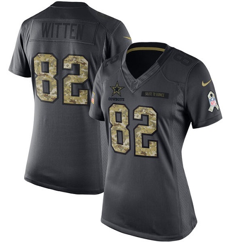 Women's Nike Dallas Cowboys #82 Jason Witten Limited Black 2016 Salute to Service NFL Jersey