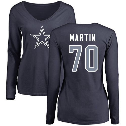 NFL Women's Nike Dallas Cowboys #70 Zack Martin Navy Blue Name & Number Logo Slim Fit Long Sleeve T-Shirt