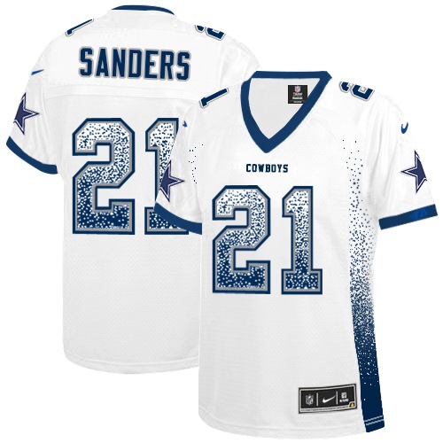 Women's Nike Dallas Cowboys #21 Deion Sanders Elite White Drift Fashion NFL Jersey