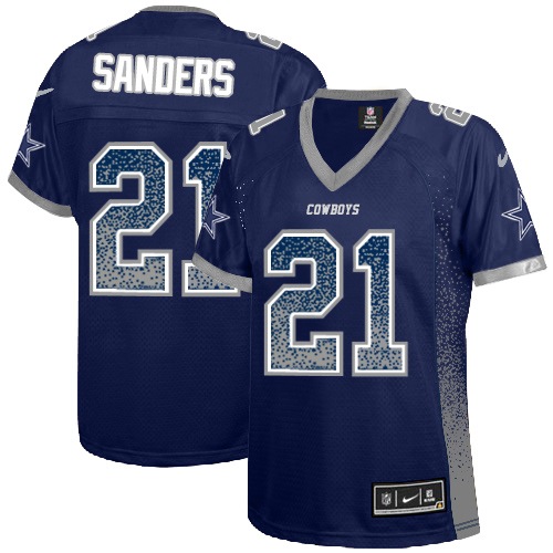 Women's Nike Dallas Cowboys #21 Deion Sanders Elite Navy Blue Drift Fashion NFL Jersey