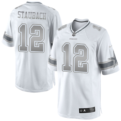 Men's Nike Dallas Cowboys #12 Roger Staubach Limited White Platinum NFL Jersey