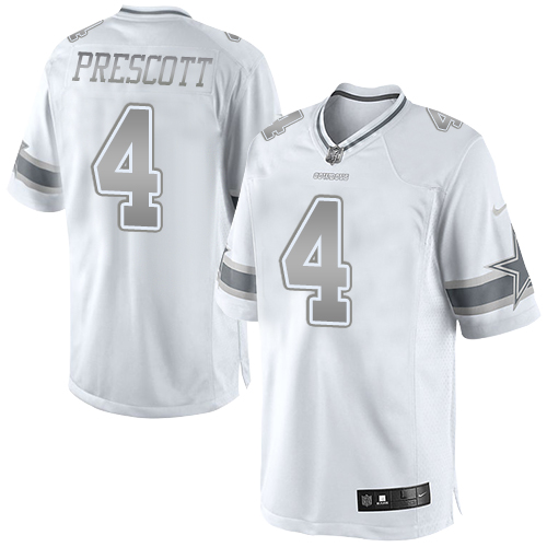 Men's Nike Dallas Cowboys #4 Dak Prescott Limited White Platinum NFL Jersey
