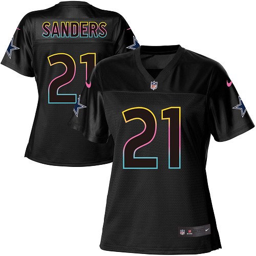 Women's Nike Dallas Cowboys #21 Deion Sanders Game Black Fashion NFL Jersey