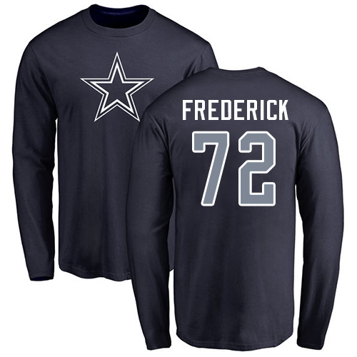 NFL Nike Dallas Cowboys #72 Travis Frederick Navy Blue Name & Number Logo Long Sleeve T-Shirt