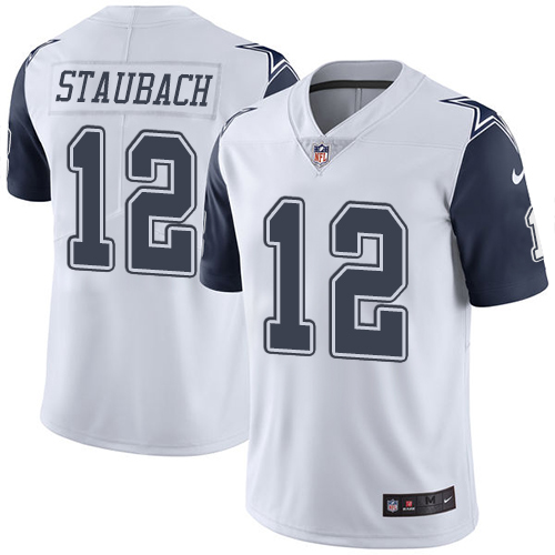 Men's Nike Dallas Cowboys #12 Roger Staubach Limited White Rush Vapor Untouchable NFL Jersey