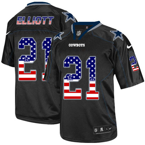 Men's Nike Dallas Cowboys #21 Ezekiel Elliott Elite Black USA Flag Fashion NFL Jersey