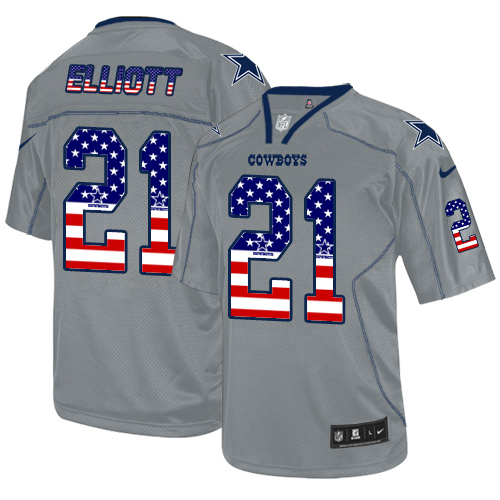 Men's Nike Dallas Cowboys #21 Ezekiel Elliott Elite Grey USA Flag Fashion NFL Jersey