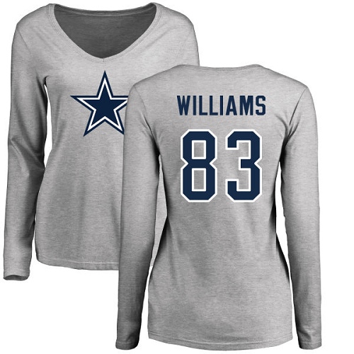 NFL Women's Nike Dallas Cowboys #83 Terrance Williams Ash Name & Number Logo Slim Fit Long Sleeve T-Shirt