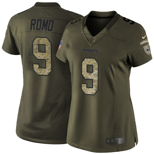 Women's Nike Dallas Cowboys #9 Tony Romo Elite Green Salute to Service NFL Jersey