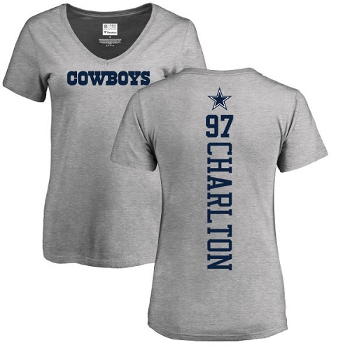 NFL Women's Nike Dallas Cowboys #97 Taco Charlton Ash Backer V-Neck T-Shirt