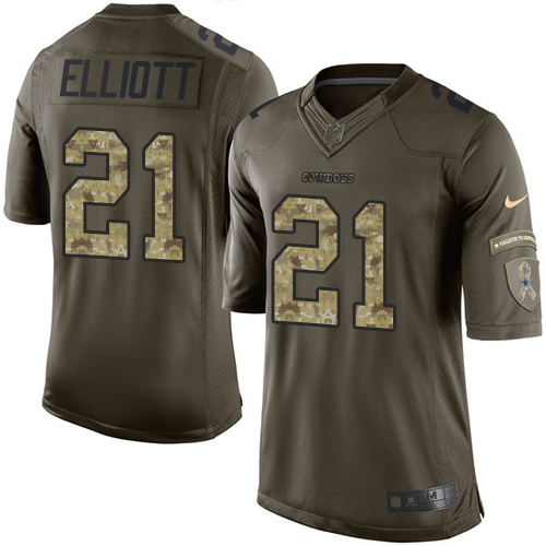 Men's Nike Dallas Cowboys #21 Ezekiel Elliott Elite Green Salute to Service NFL Jersey