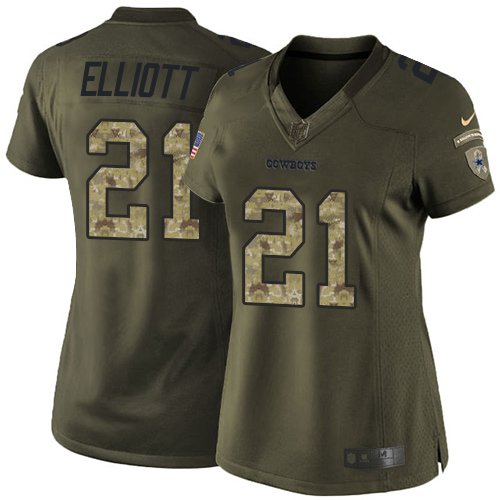 Women's Nike Dallas Cowboys #21 Ezekiel Elliott Elite Green Salute to Service NFL Jersey