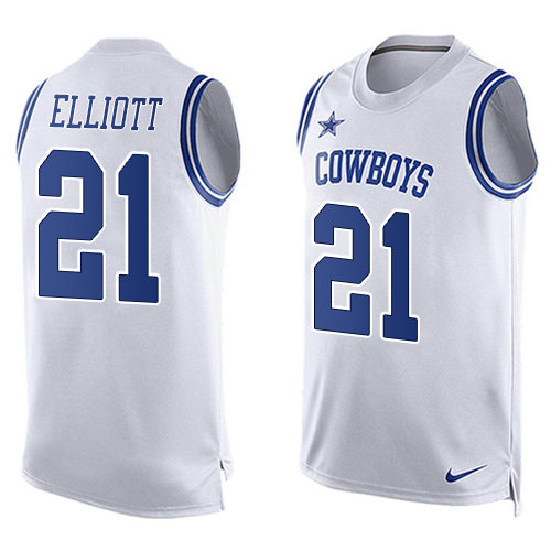 Men's Nike Dallas Cowboys #21 Ezekiel Elliott Limited White Player Name & Number Tank Top NFL Jersey