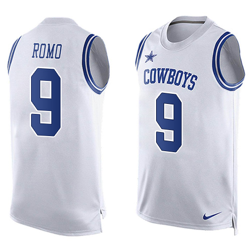 Men's Nike Dallas Cowboys #9 Tony Romo Limited White Player Name & Number Tank Top NFL Jersey
